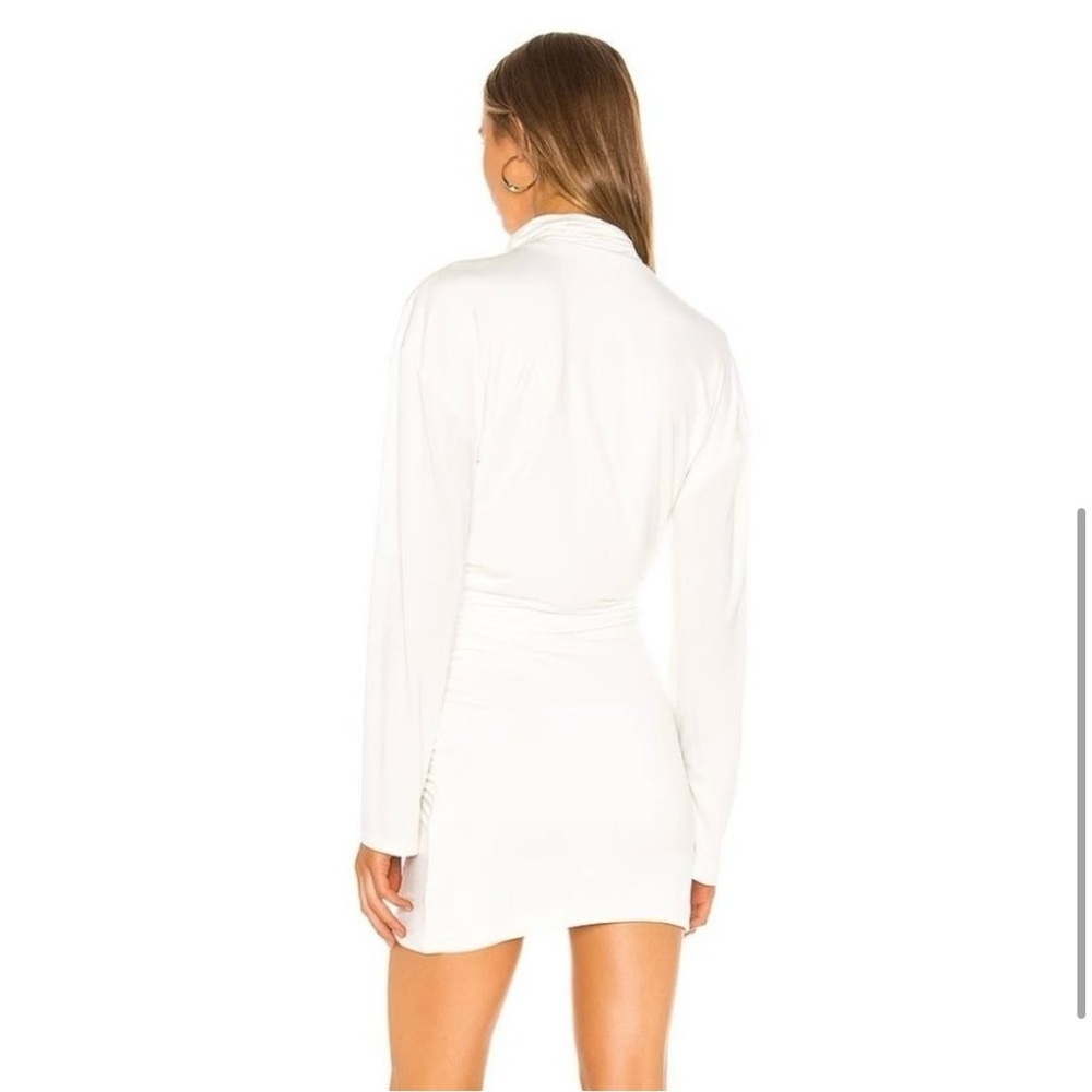 Lovers + Friends Ivana Ruched Mini Dress White Cowl Neck Long Sleeve Small - Picture 5 of 16